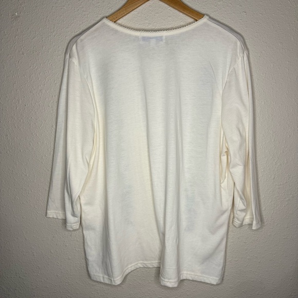 Liberty Lane Henley Top Holly Berries Embroidery 3/4 Sleeve Cream Women’s Sz XL - Picture 2 of 12